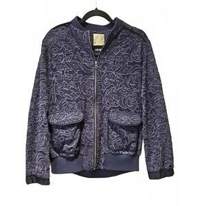 Anthropologie Elevenses Miranda Lace Bomber Jacket Blue Purple Zip Up Pockets S